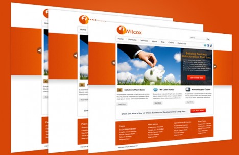 Plantilla naranja para sitio web institucional en Photoshop PSD