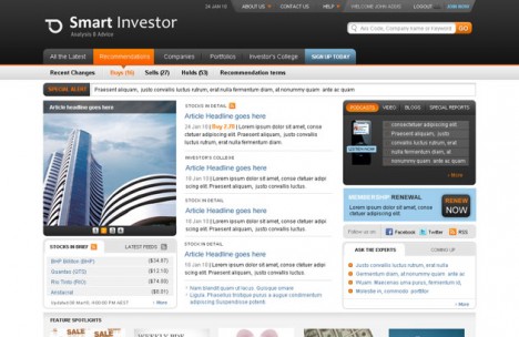 Plantilla Smart Investor para web de Negocios en Photoshop